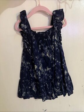 GAP Navy Floral Ruffle-Strap Tank
